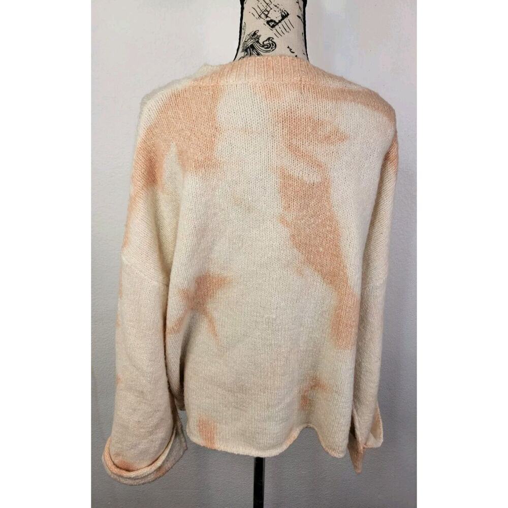 Anthropologie Cream and Peach Tie-Dye V-Neck Sweater Pullover - Picture 6 of 10